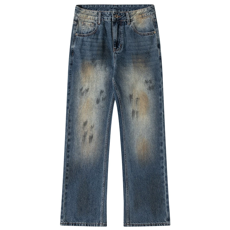 Джинсы baggy с ручной стиркой и граффити, светло-синие, из хлопка, для повседневного ношения в осенний период, модель от бренда Laike.