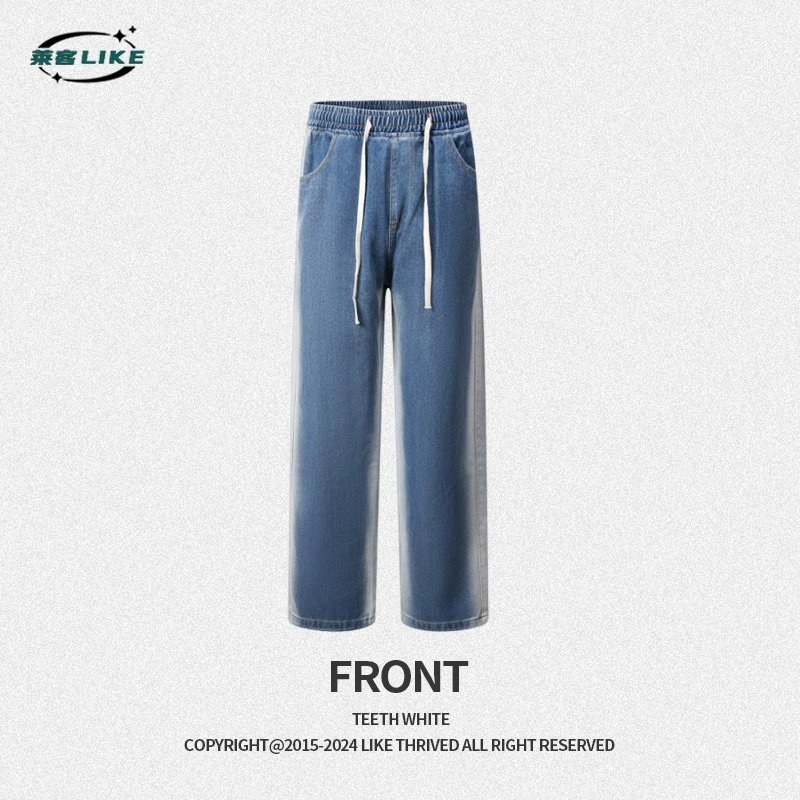 Calças jeans para homens wide leg lavagem vintage em algodão para uso diário pronta entrega