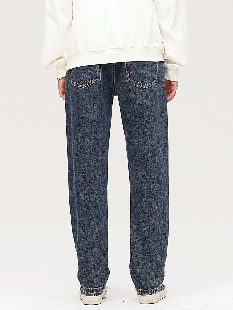 厂家直销青年男士复古水洗宽松直筒牛仔裤，夏季休闲风格，免烫处理多口袋设计