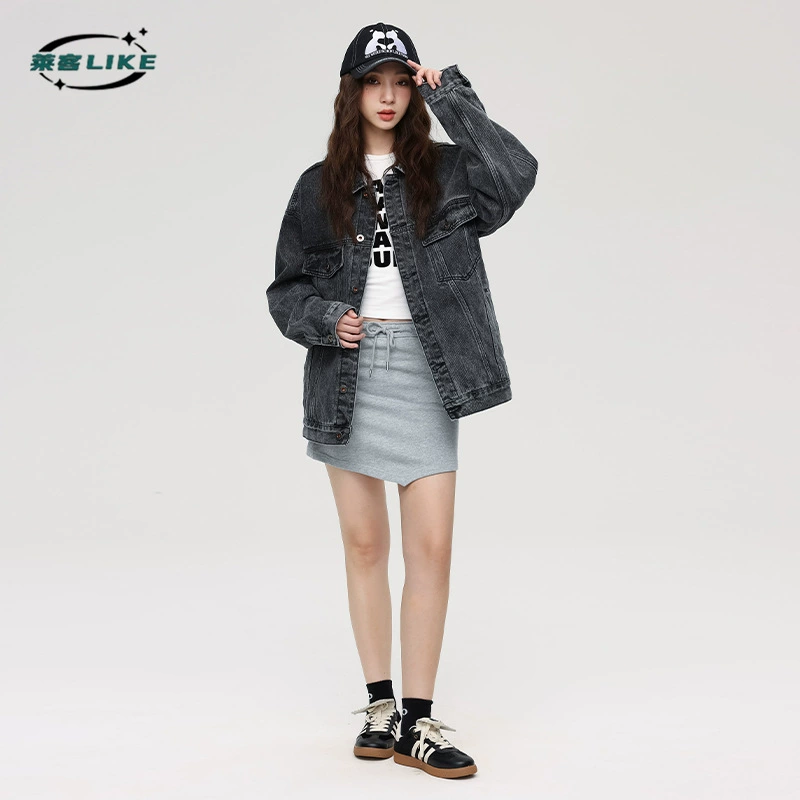 厂家直销男士宽松潮流牛仔外套，春秋休闲风格，免烫处理，多口袋设计