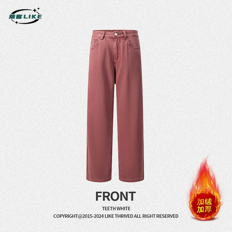 厂家直销男士加绒牛仔裤，修身直筒设计，四季适用，水洗工艺，青春流行款式