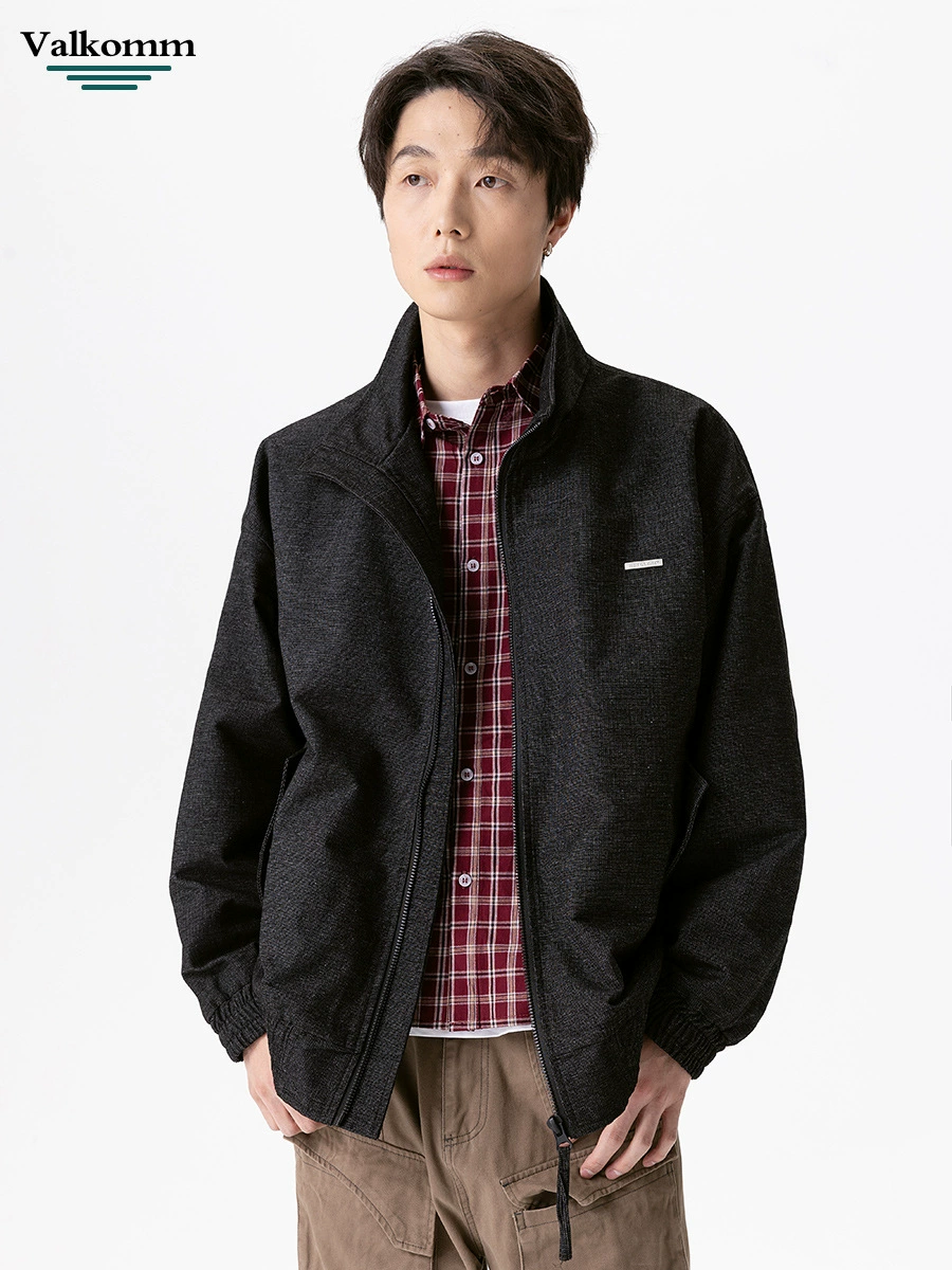 厂家直销男士宽松黑色复古牛仔外套，春秋休闲通勤款，耐磨刺绣设计