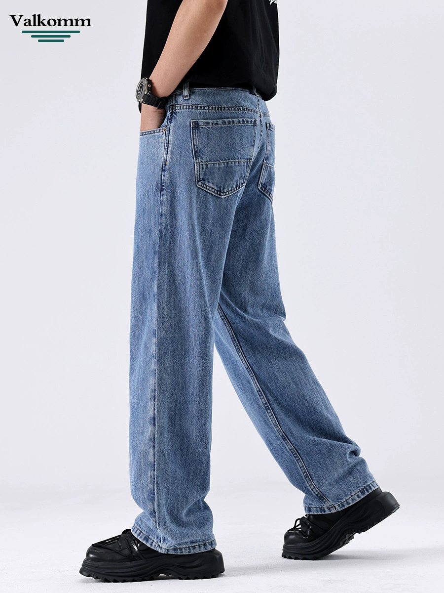 厂家直销男士透气薄款水洗牛仔裤，修身直筒设计，夏季休闲风格，多口袋实用性