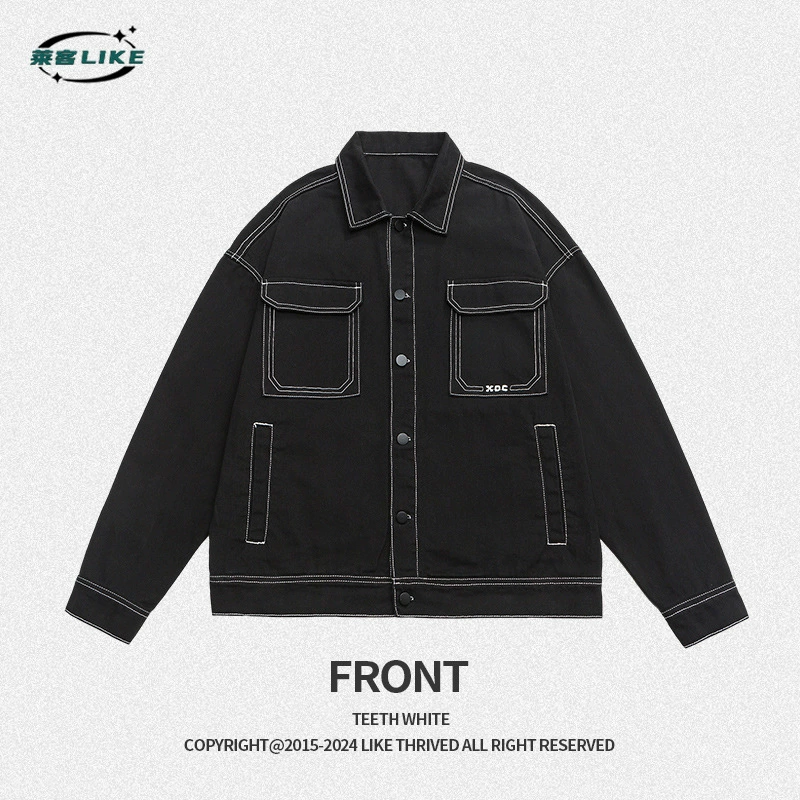 厂家直销青年男士宽松牛仔外套，明线设计休闲夹克，春秋季，日常穿搭可外穿