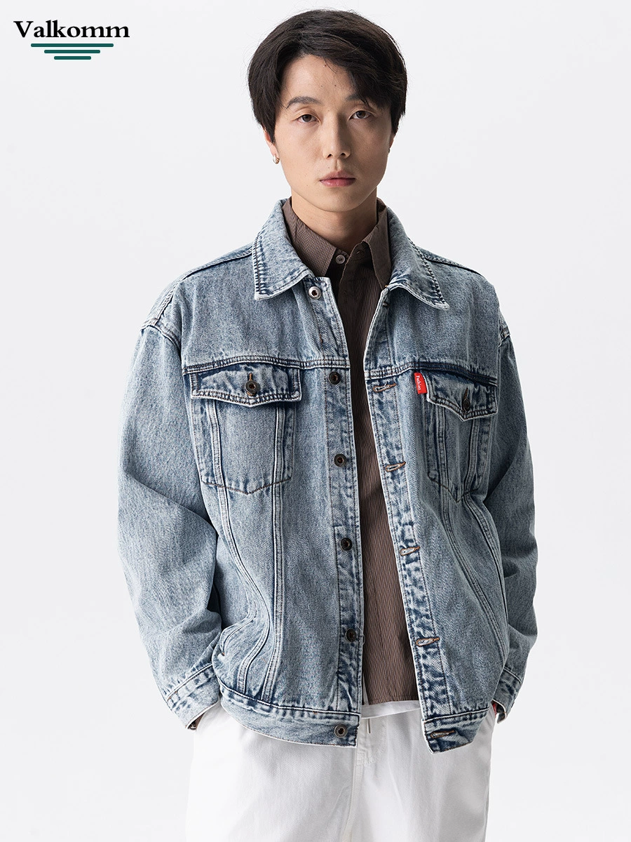 厂家直销男士高街复古牛仔外套，宽松版型，多口袋设计，春秋休闲必备，耐磨免烫处理