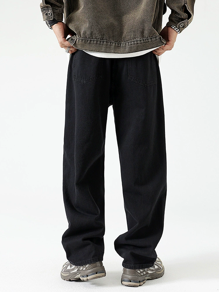 厂家直销男士宽松黑色牛仔裤，水洗直筒版型，春秋日常穿搭必备，青春潮流风格