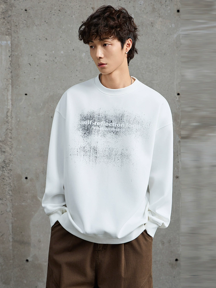 厂家直销男士宽松印花短袖卫衣，休闲风格，春秋季适合青少年穿着