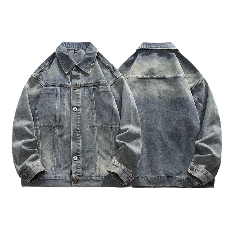 厂家直销男士水洗宽松牛仔外套，复古高街风格，春秋休闲，多口袋设计