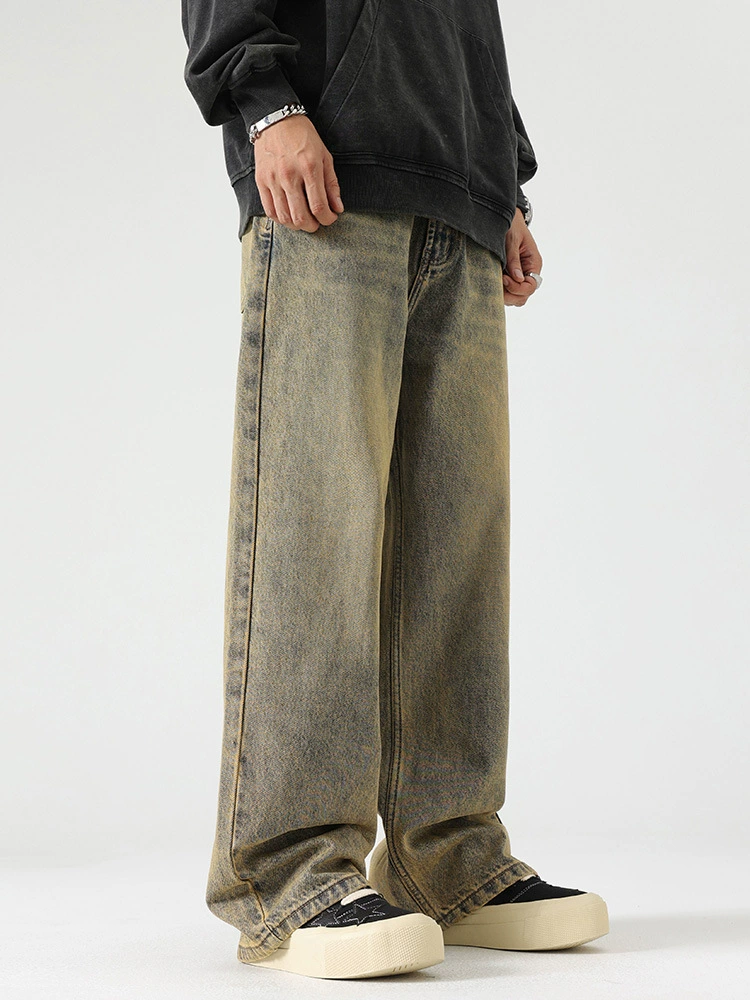 厂家直销男士修身水洗牛仔裤，宽松直筒款，适合四季休闲，青春流行风格