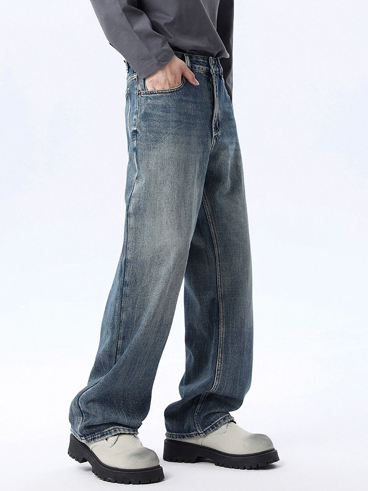 厂家直销男士宽松水洗牛仔裤，复古直筒款，春秋休闲，适合青少年日常穿着