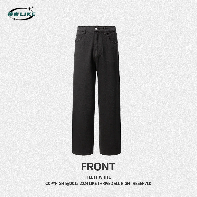 厂家直销男士宽松黑色牛仔裤，水洗直筒版型，春秋日常穿搭必备，青春潮流风格