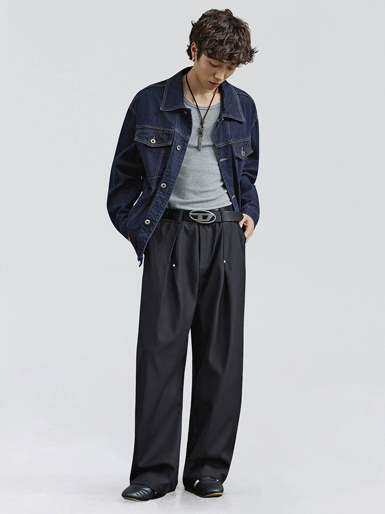 厂家直销男士宽松牛仔外套，复古翻领设计，日常通勤风格，耐磨防撕裂，秋季时尚必备