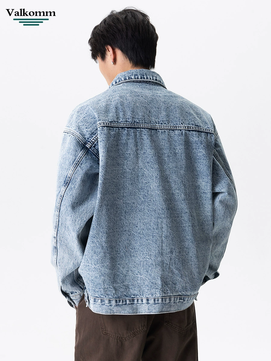 厂家直销男士宽松牛仔外套，美式复古水洗设计，休闲风格，多口袋耐磨夹克，春秋季节优选