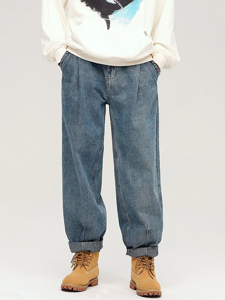 厂家直销男士修身水洗阔腿牛仔裤，春秋季街头时尚，适合日常穿着