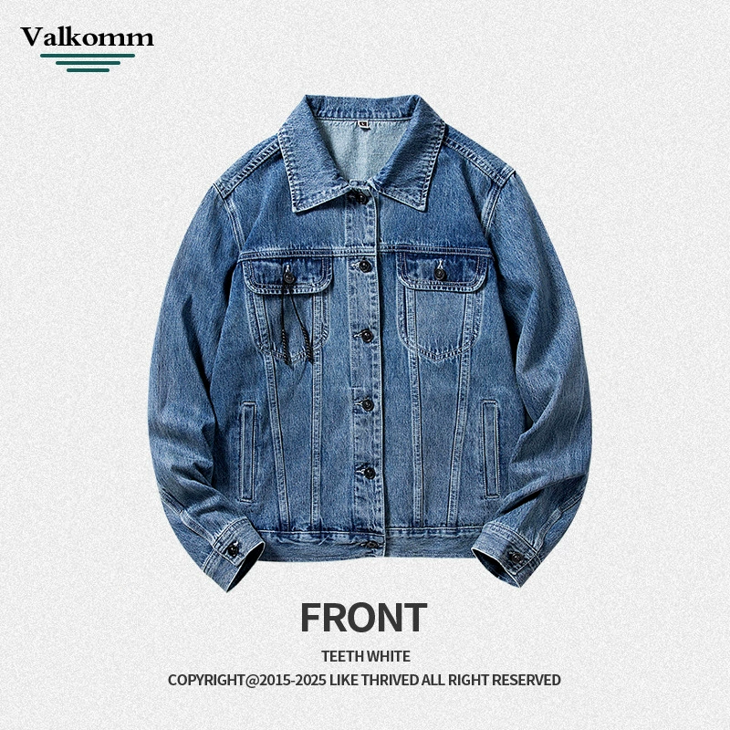 厂家直销男士宽松水洗牛仔外套，经典复古设计，适合四季休闲，防风透气，多口袋款式