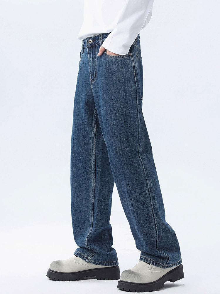 厂家直销男士宽松阔腿牛仔裤，复古水洗设计，休闲潮流长裤，适合春秋季，青春流行风格