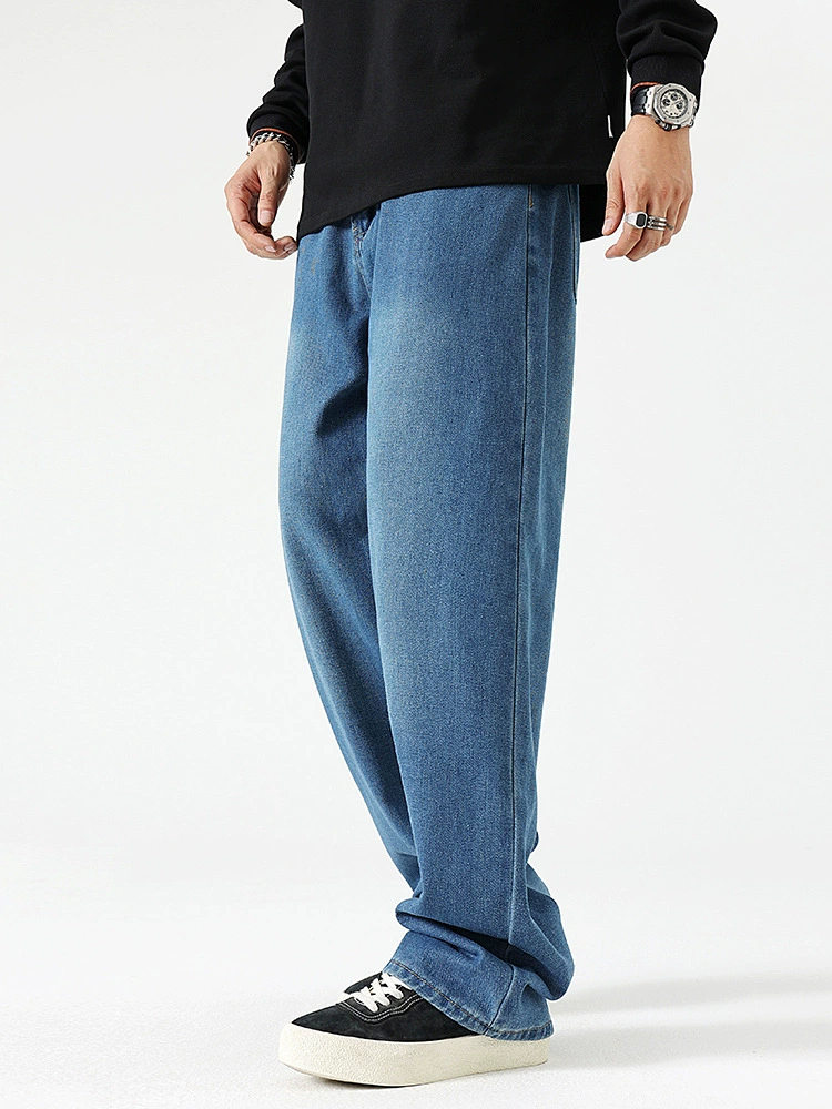 厂家直销男士修身阔腿牛仔裤，高街潮流风格，适合春秋季日常穿着，水洗工艺设计