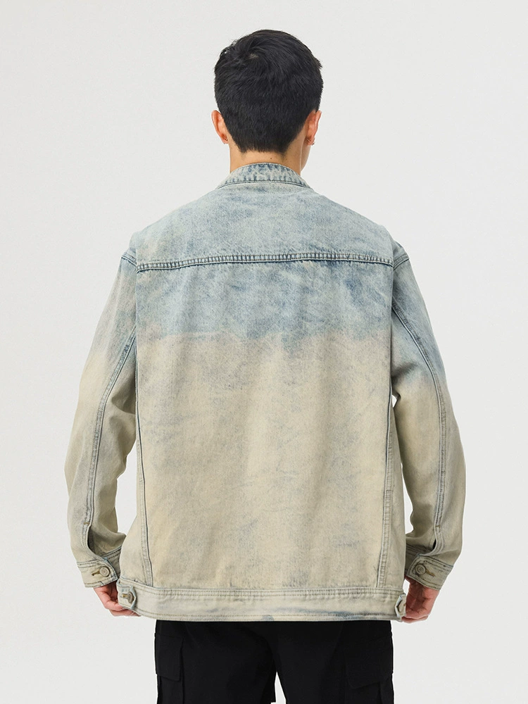 厂家直销男士美式复古宽松牛仔外套，春秋休闲款，耐磨防风设计，拉链开合多口袋