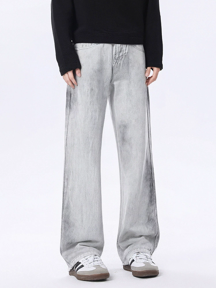 厂家直销男士宽松水洗牛仔裤，高街风格直筒长裤，秋季休闲，复古潮流设计