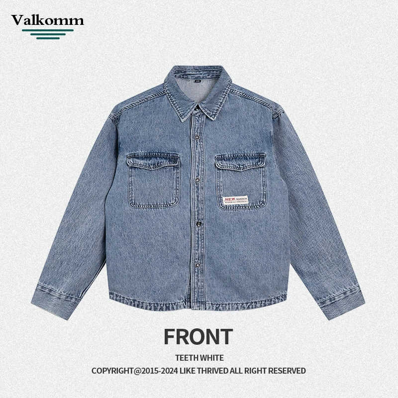厂家直销男士修身复古水洗牛仔外套，宽松版型，春秋休闲，免烫多口袋设计