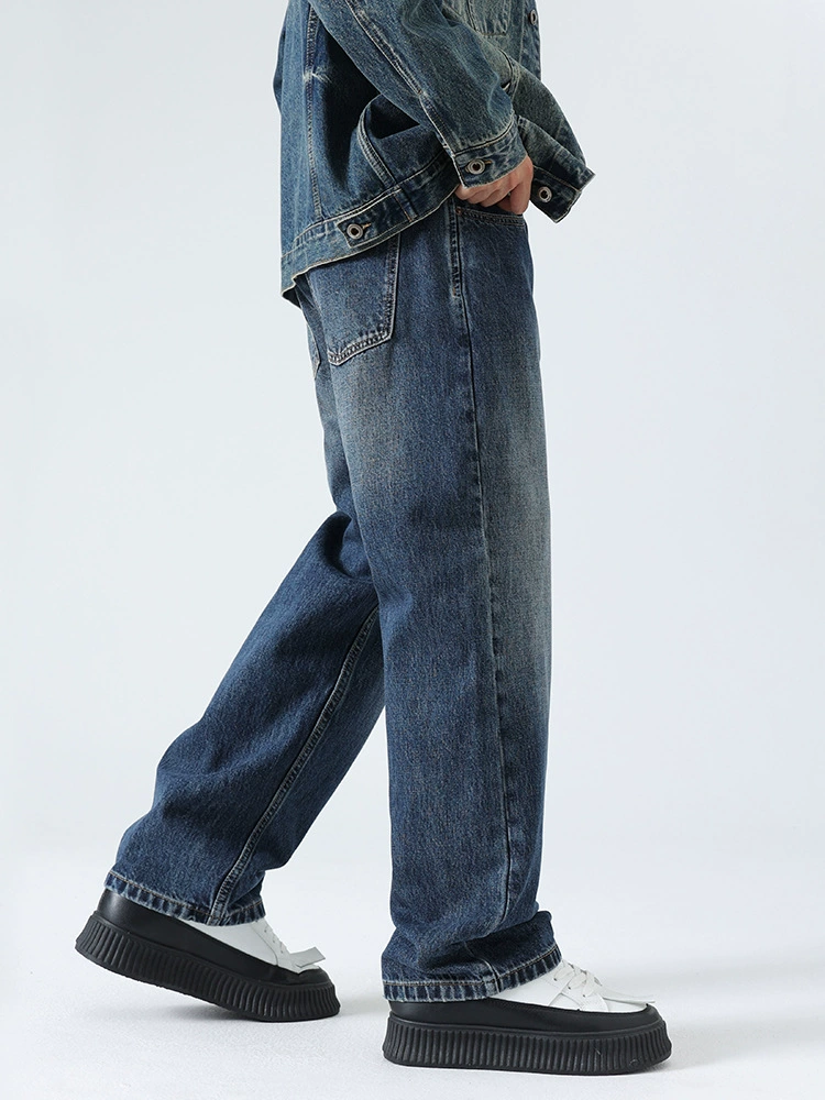 厂家直销男士宽松水洗牛仔裤，修身直筒设计，秋季休闲潮流长裤，打造高街时尚风格