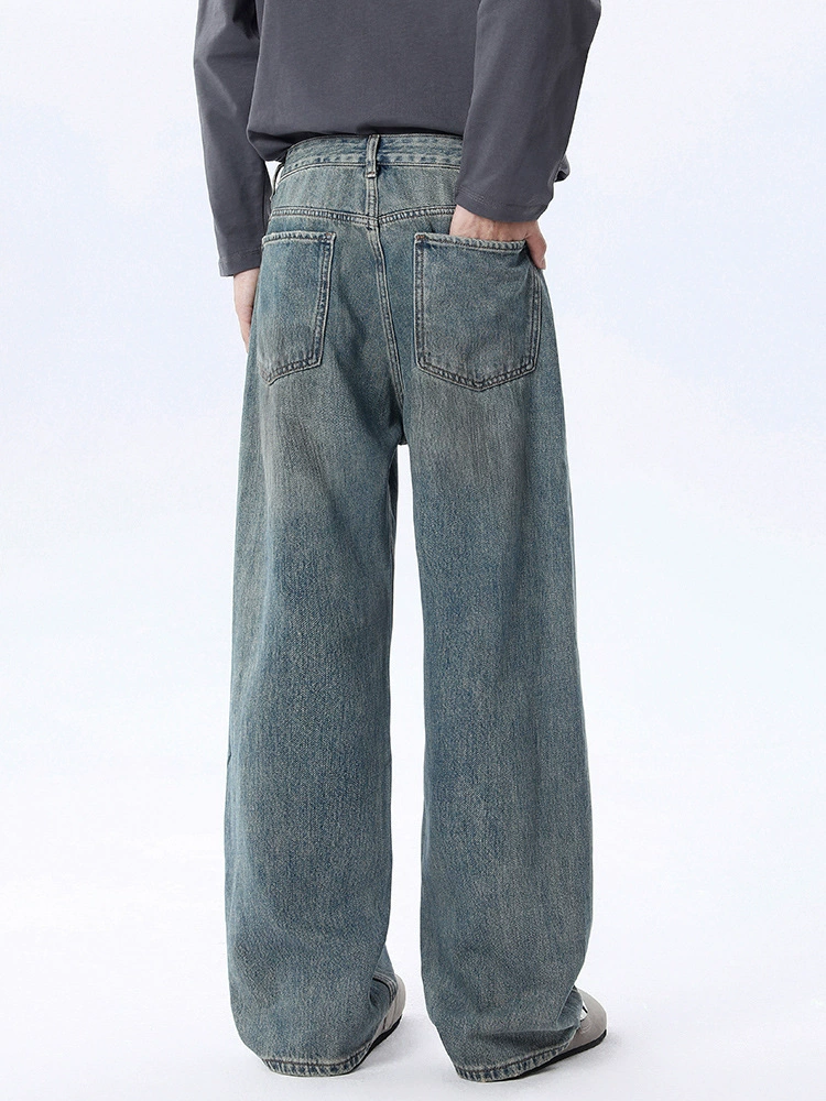 厂家直销男士修身水洗直筒牛仔裤，慵懒高级感，秋季休闲风格，多口袋设计