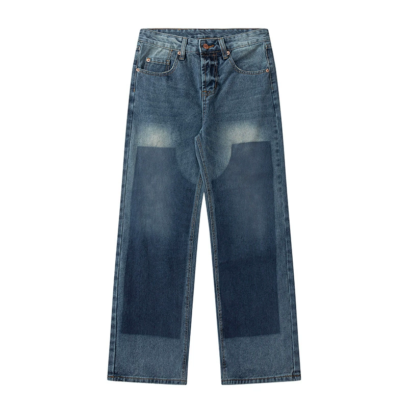 厂家直销男士修身复古激光牛仔裤，秋季街头风格直筒长裤，休闲水洗设计，适合青少年穿着