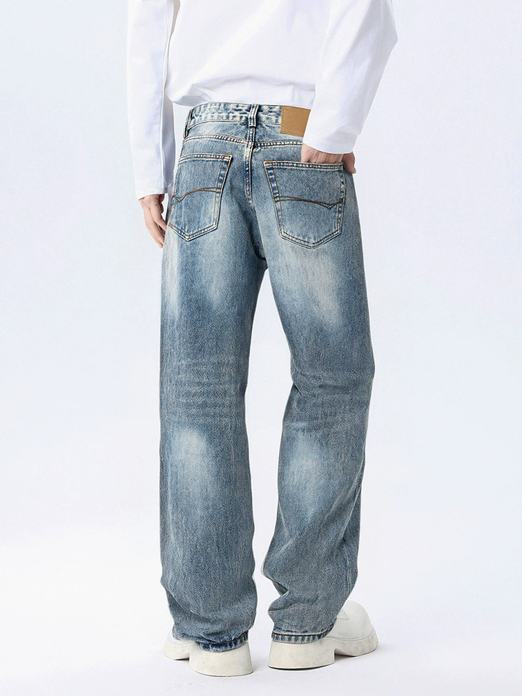 厂家直销男士宽松磨白水洗牛仔裤，秋季新款直筒长裤，适合休闲场合，青春流行风格