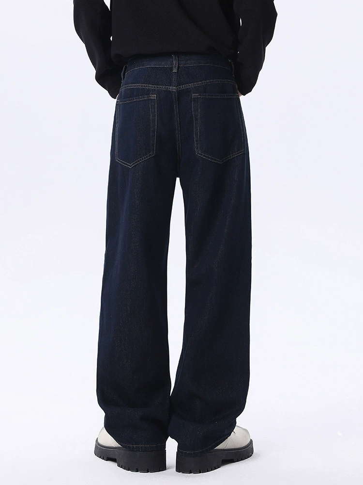 厂家直销男士宽松水洗牛仔裤，春秋日常高街风格，简约直筒设计，原色天丝面料