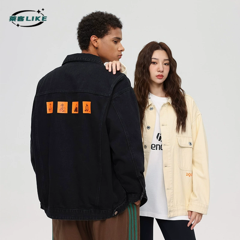 厂家直销男士宽松复古牛仔外套，简约水洗设计，秋季休闲，口袋装饰免烫处理