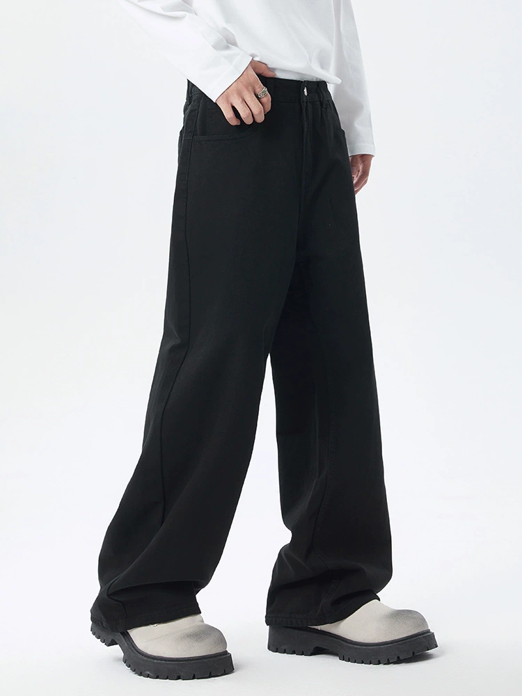 厂家直销男士修身水洗黑色牛仔裤，宽松直筒长裤，春秋通勤，百搭日常款