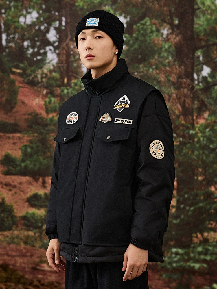 厂家直销青少年宽松加厚羽绒服男士立领外套，冬季休闲日系清新风格，多口袋设计