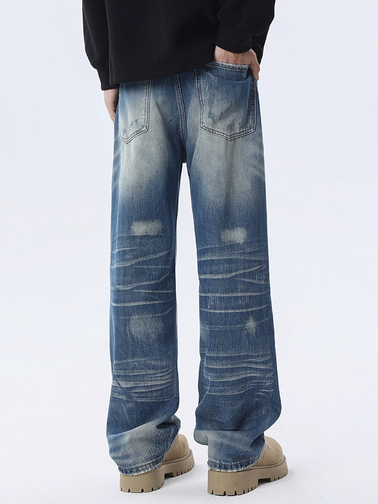 厂家直销男士宽松水洗磨白铅笔牛仔裤，秋季新款，独特设计感多口袋长裤