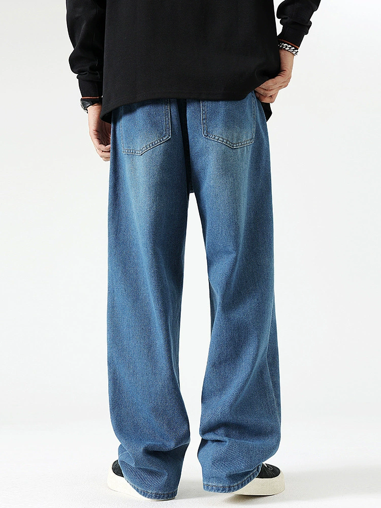 厂家直销男士修身阔腿牛仔裤，高街潮流风格，适合春秋季日常穿着，水洗工艺设计
