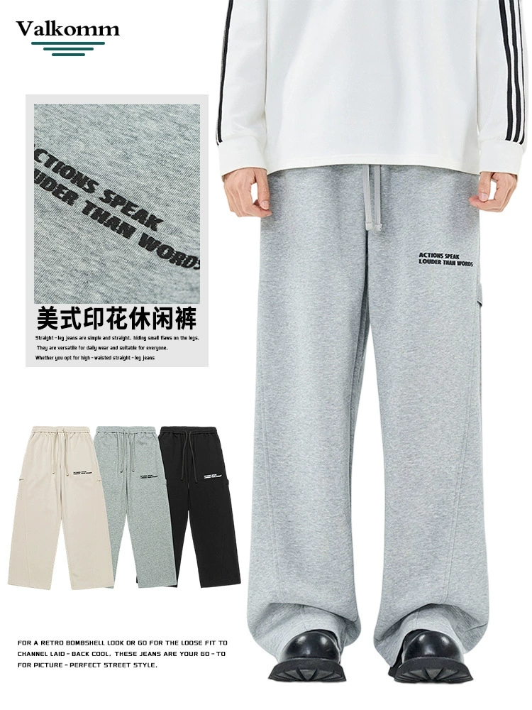 厂家直销男女休闲宽松牛仔裤，春秋高街款式，印花设计，免烫透气，潮流百搭长裤