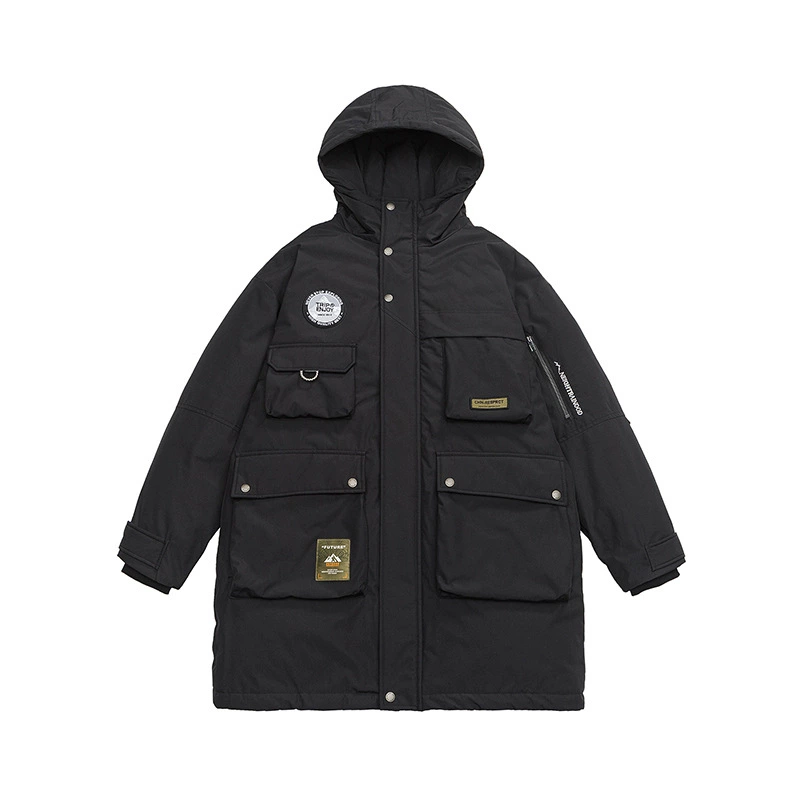 厂家直销男士宽松显瘦连帽牛仔外套，长款休闲风格，加厚防寒大口袋设计，高街款式