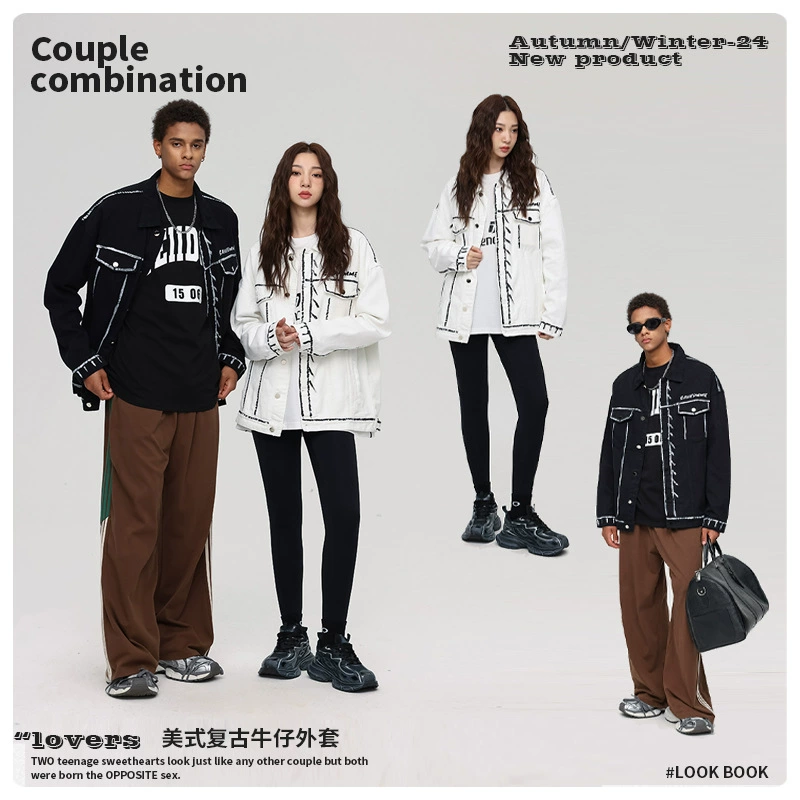 厂家直销男士宽松复古牛仔外套，机车风格，简约设计，春秋季可穿，免烫处理，多口袋装饰