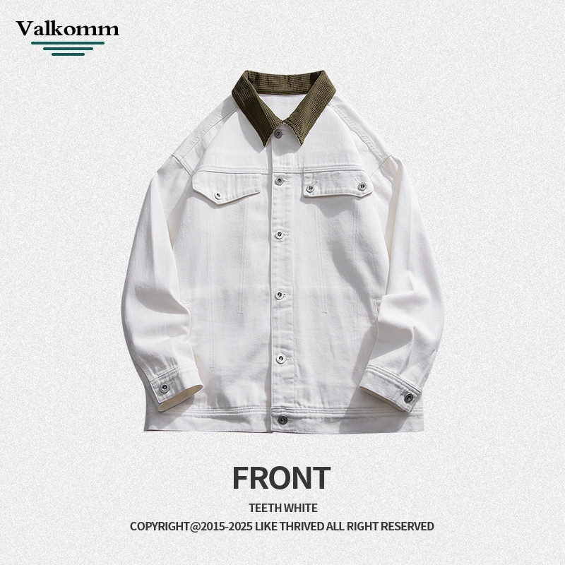 厂家直销男士宽松撞色牛仔外套，春秋休闲风格，透气耐磨设计