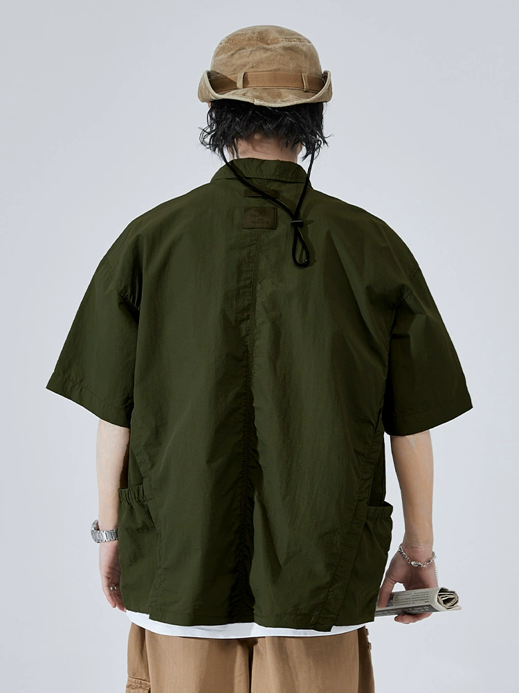 厂家直销青年宽松型短袖开衫衬衣，夏季旅游必备，精梳棉防皱耐磨，日式复古风格