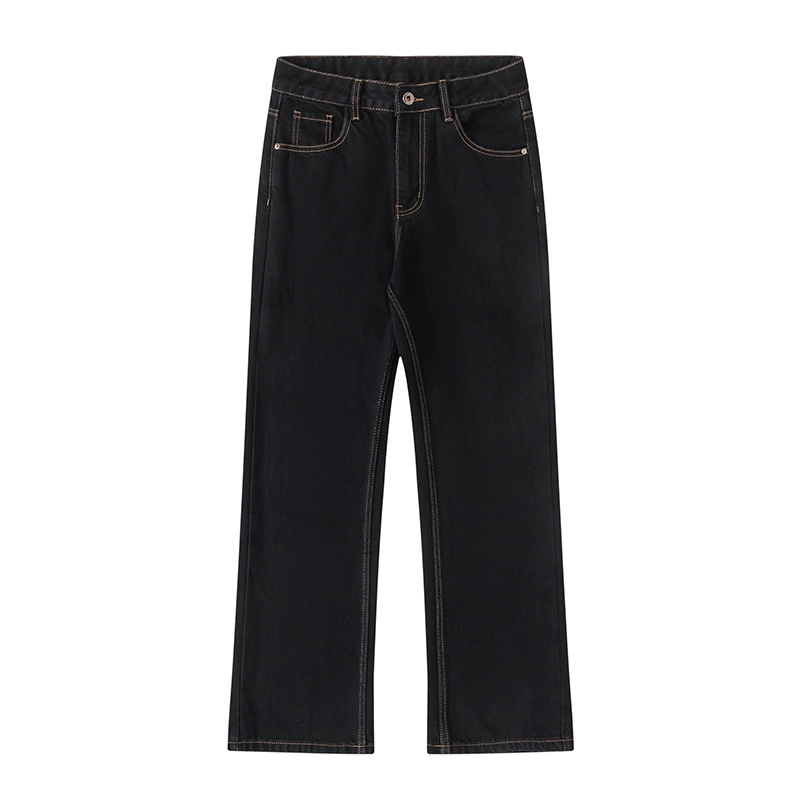 厂家直销男士宽松修身复古黑色牛仔裤，秋季休闲长裤，水洗免烫处理设计