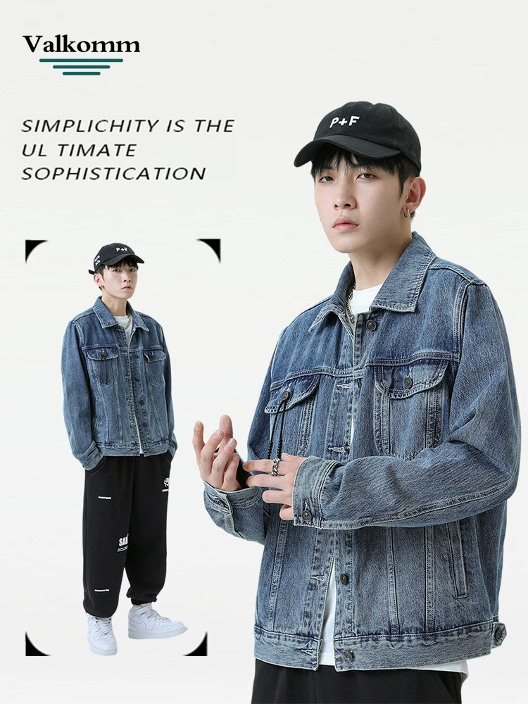 厂家直销男士宽松水洗牛仔外套，经典复古设计，适合四季休闲，防风透气，多口袋款式