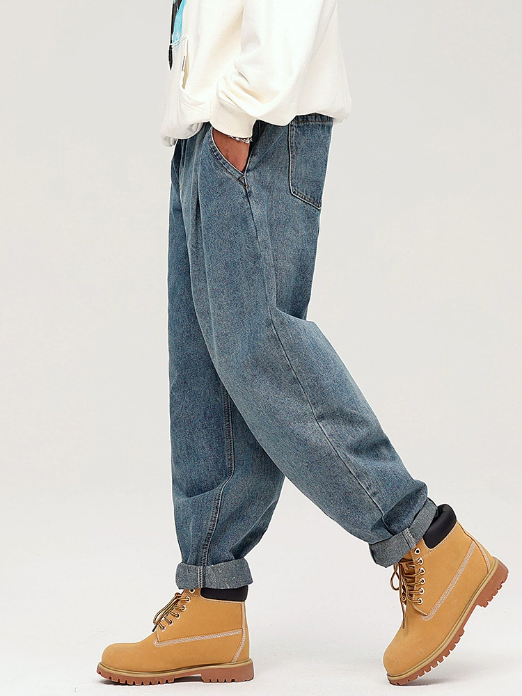 厂家直销男士修身水洗阔腿牛仔裤，春秋季街头时尚，适合日常穿着