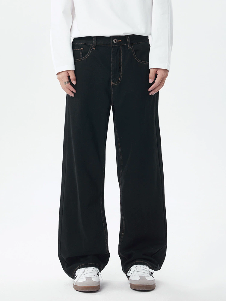 厂家直销男士牛仔裤，修身垂感设计，时尚黑色直筒裤，秋季休闲风格，多口袋免烫处理