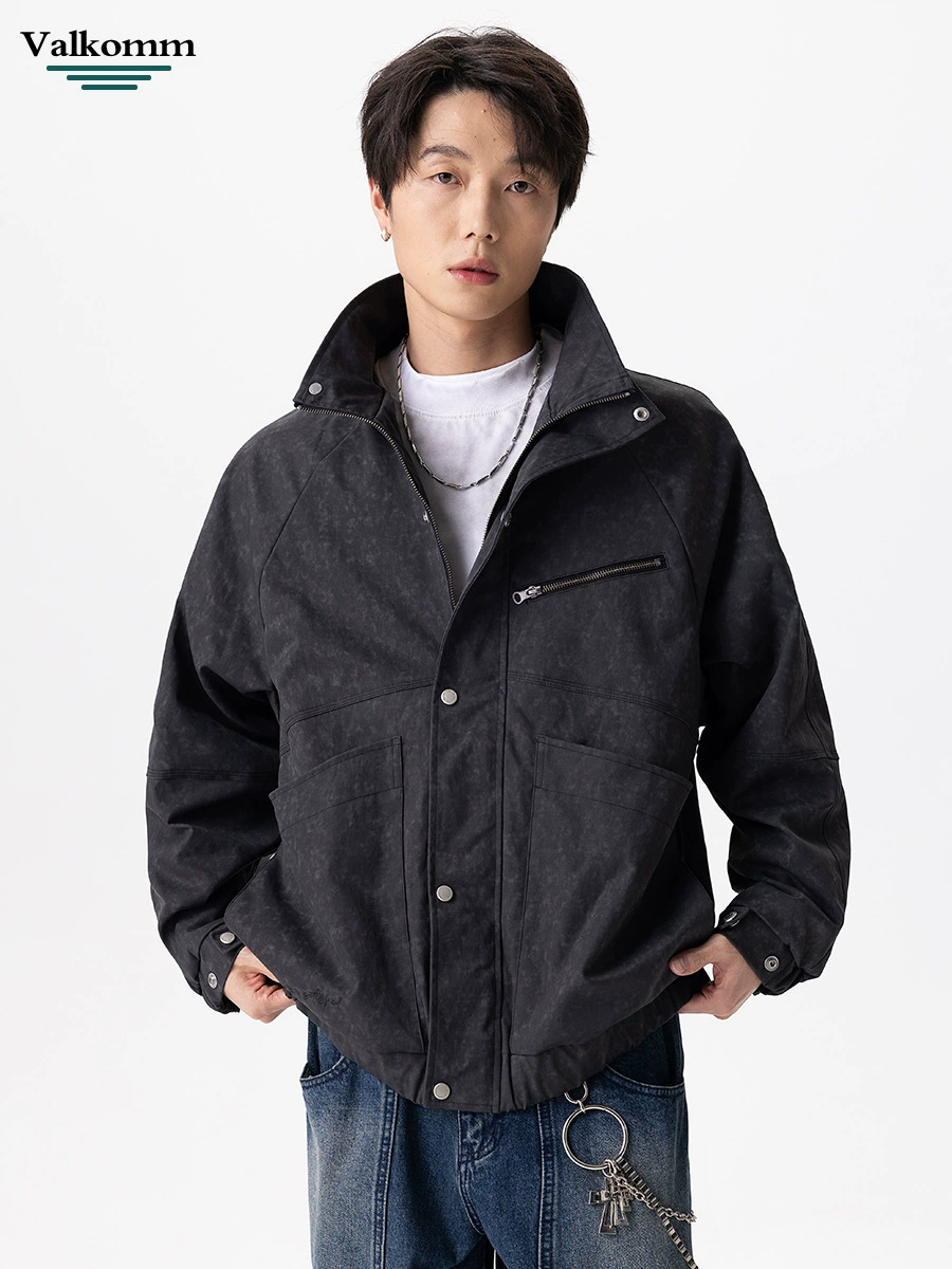 厂家直销男士宽松透气夹克外套，春秋休闲，高街潮流设计，罗纹底摆