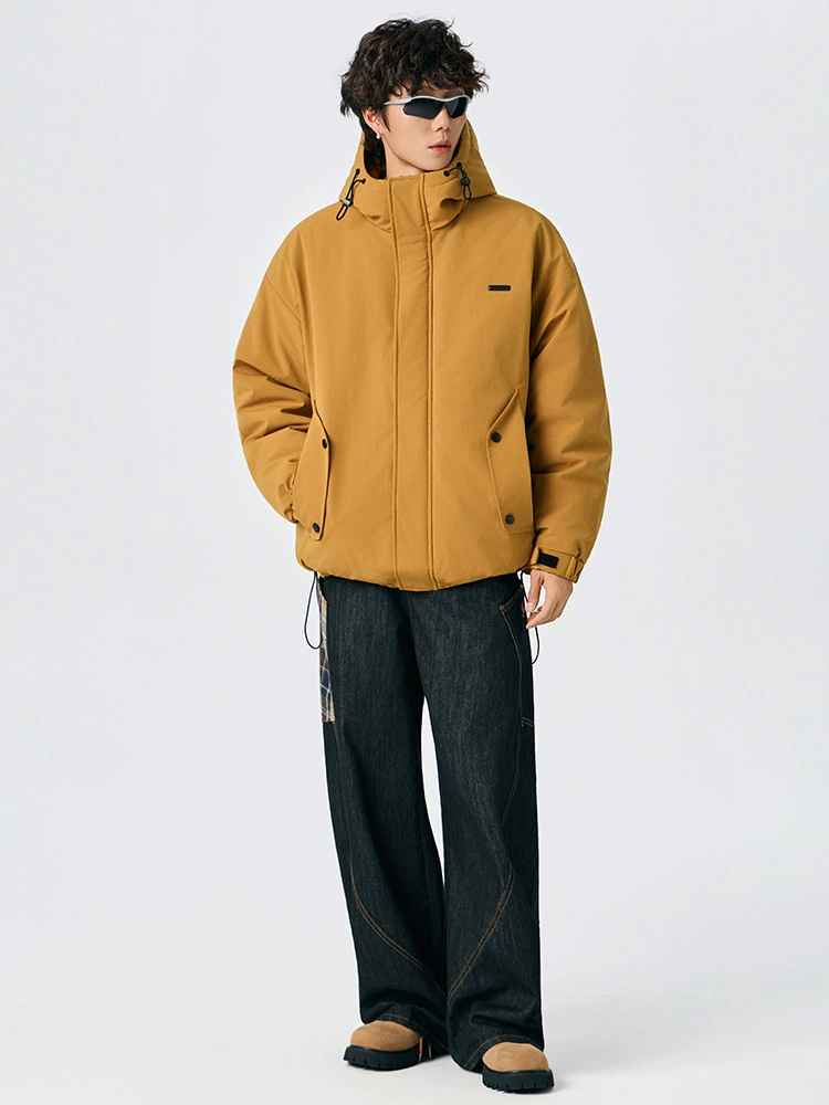 厂家直销男士宽松加厚白鸭绒牛仔外套，冬季休闲风格，防寒抗风设计