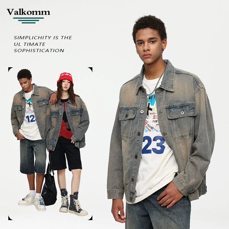 厂家直销男士宽松透气牛仔外套，复古简约设计，休闲风格，适合春秋季。