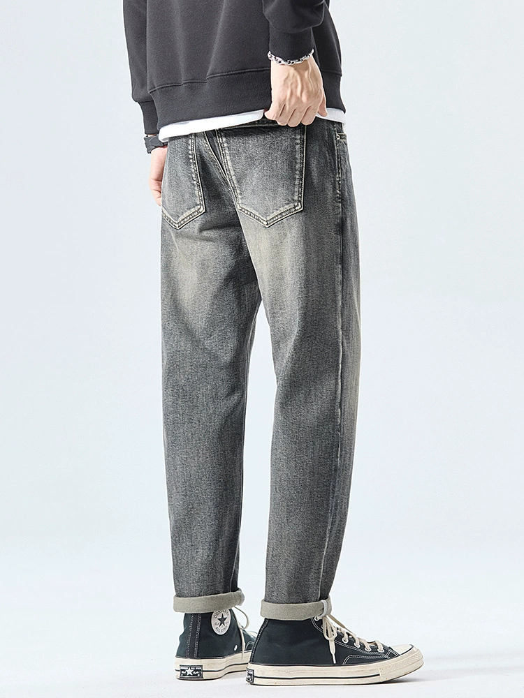 厂家直销男士修身水洗做旧铅笔牛仔裤，春秋休闲风，微弹九分裤设计