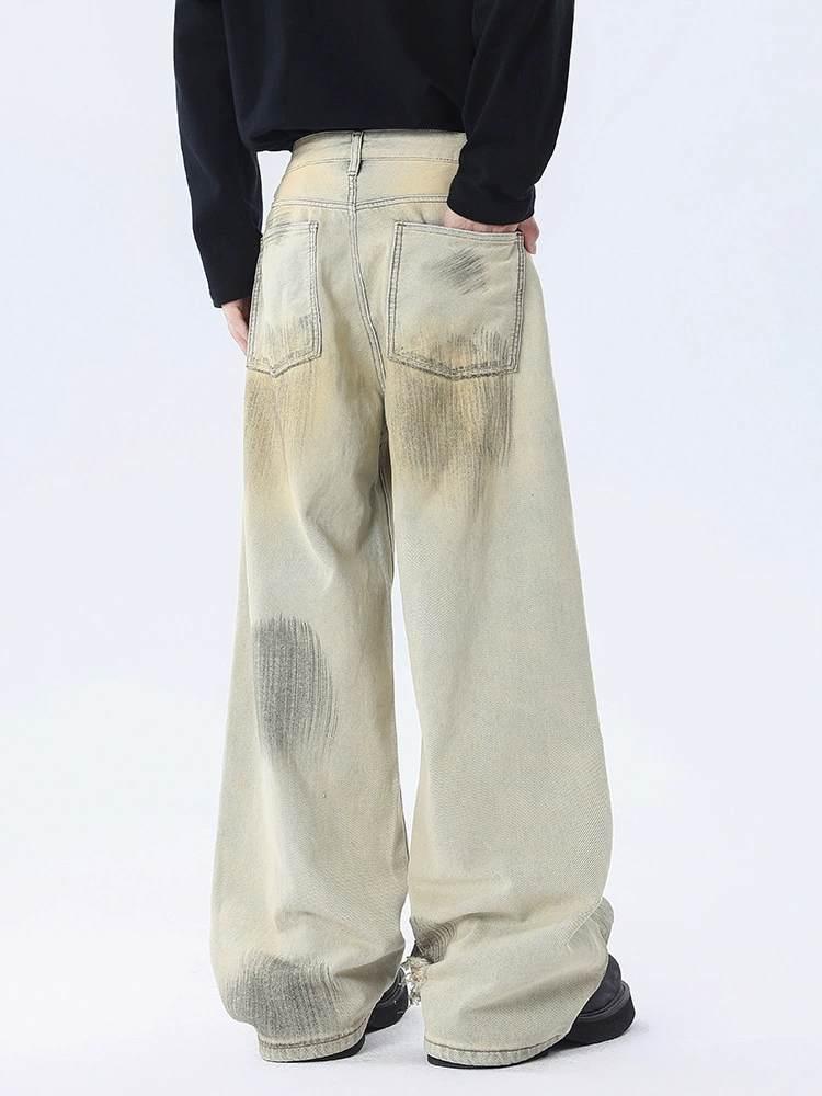 厂家直销男士宽松直筒牛仔裤，手绘涂鸦设计，春秋休闲，适合青少年穿着