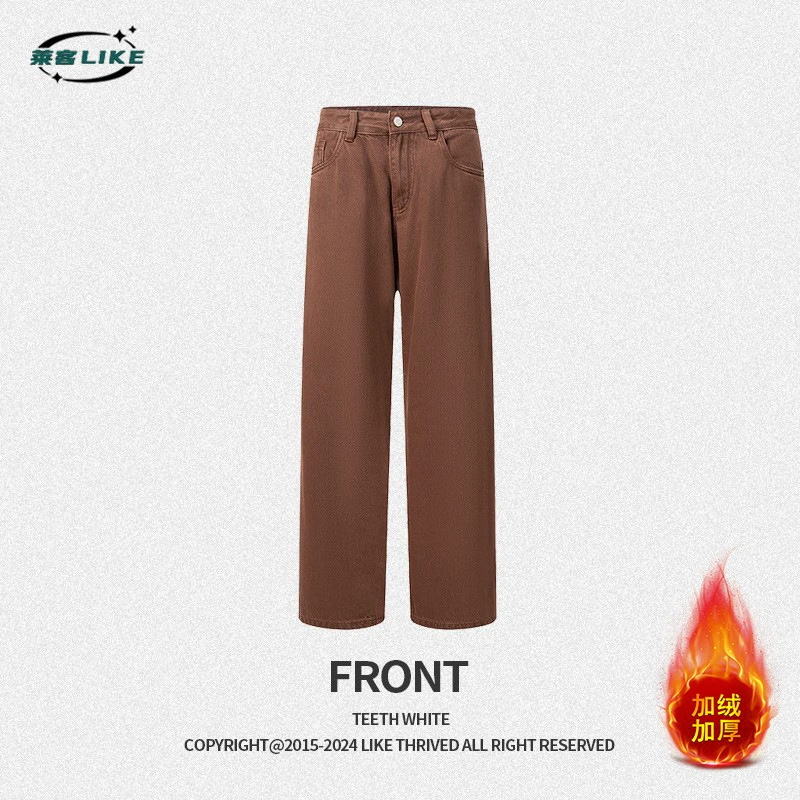 厂家直销男士加绒牛仔裤，修身直筒设计，四季适用，水洗工艺，青春流行款式