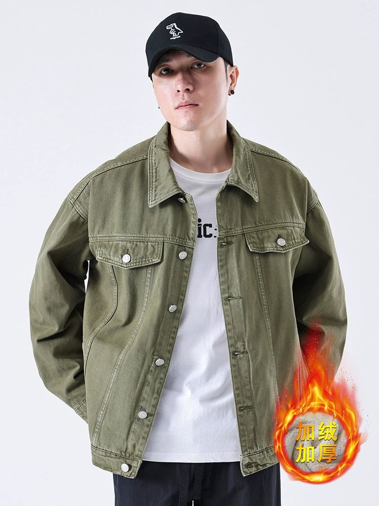 厂家直销男士修身保暖冬季牛仔外套，日系潮流宽松夹克，耐磨休闲风格，适合青年穿搭